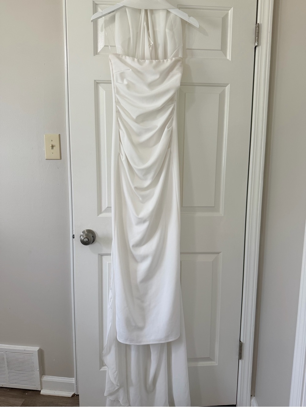 Peppermayo White Draped Strapless Gown